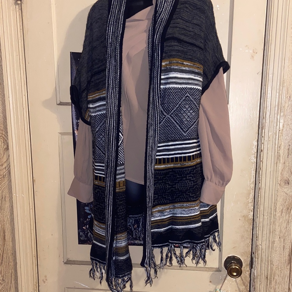BOHO HIPPIE SWEATER VEST Shrug Tassels Stripes